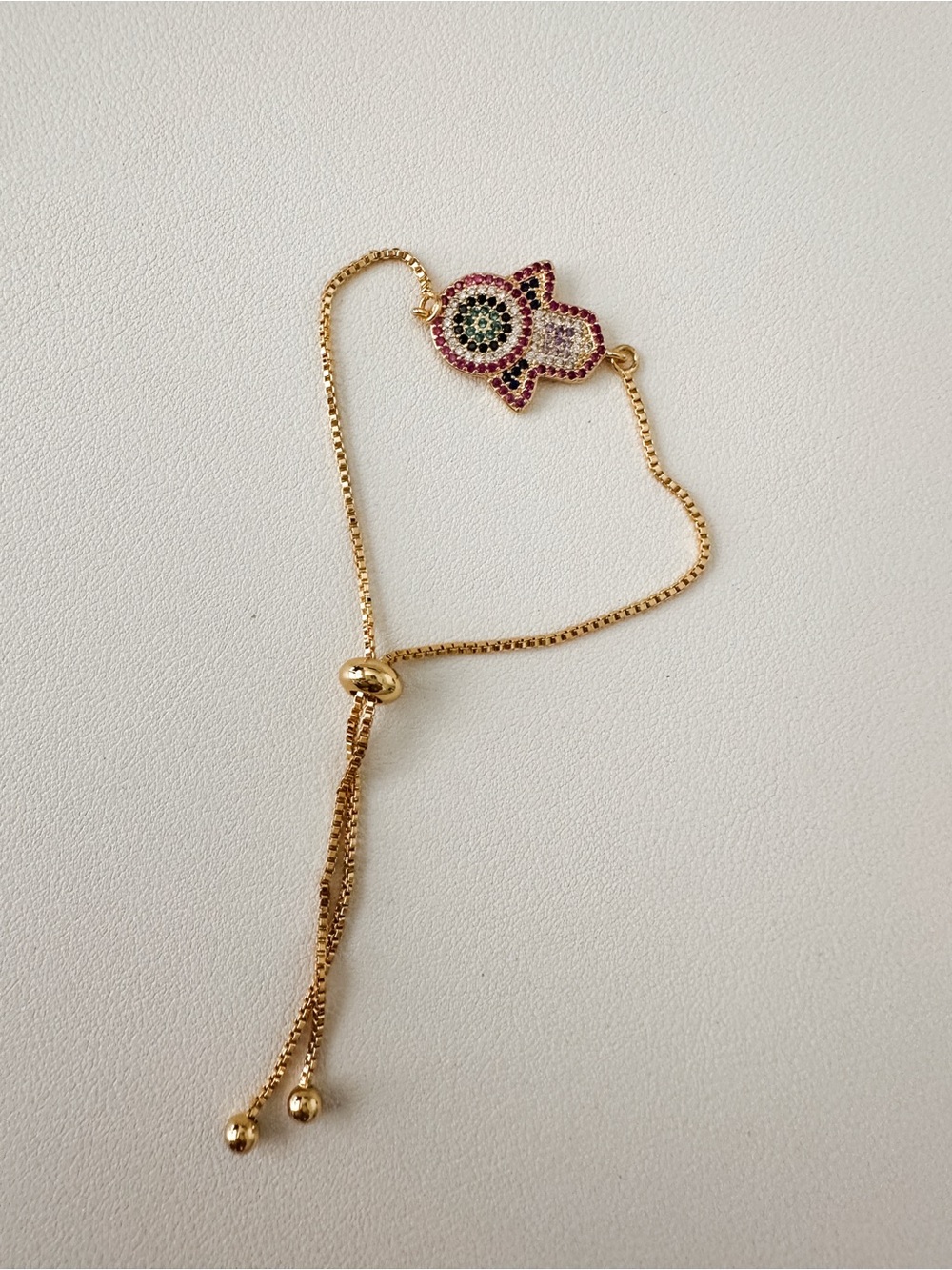 Gold Hamsa Bracelet with Multicolor Pavé Stones